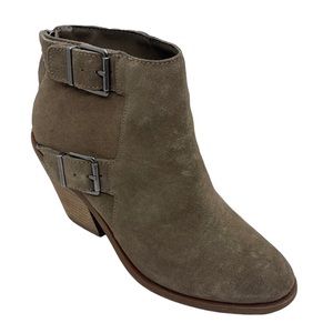 Lucky Brand Emerlee Boot Booties Buckle Zip Closure Suede 7 1/2 Western Cowgirl